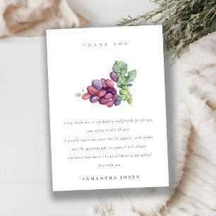Elegant Watercolor Grape Foliage Baby Shower Thank You Card
