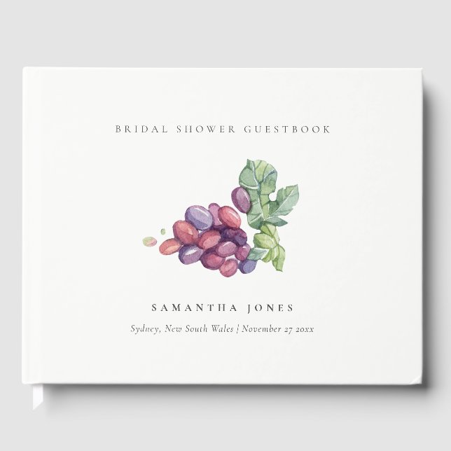 Elegant Watercolor Grape Foliage Bridal Shower Guest Book (Front)