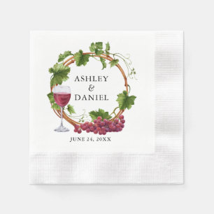 Elegant Watercolor Grape Vines Wood Wreath Wedding Napkin