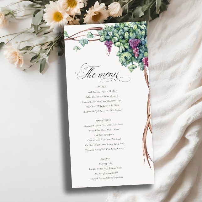 Elegant Watercolor Grapevine Wedding Menu Card (Creator Uploaded)