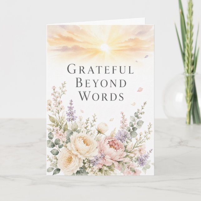 Elegant Watercolor Grateful Beyond Words Card (Front)