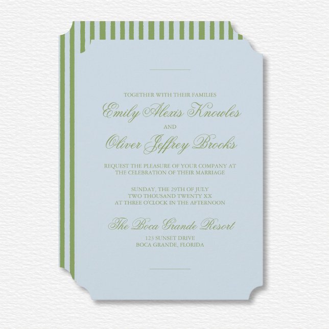 Elegant Watercolor Green Blue Stripe Wedding  Invitation (Creator Uploaded)