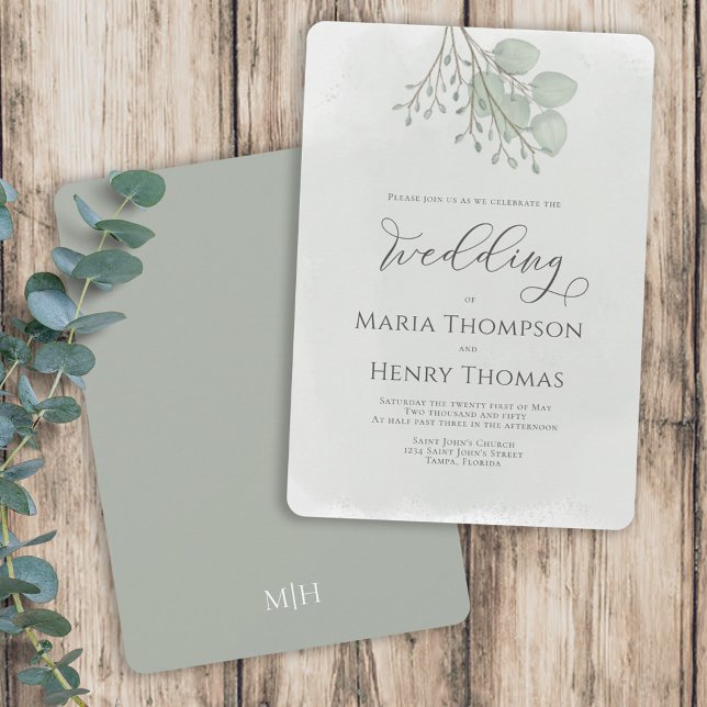 Elegant Watercolor Green Eucalyptus Leaves Foliage Invitation (Creator Uploaded)