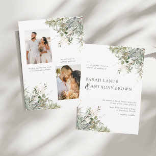 Elegant Watercolor Green Foliage Photo Wedding Invitation
