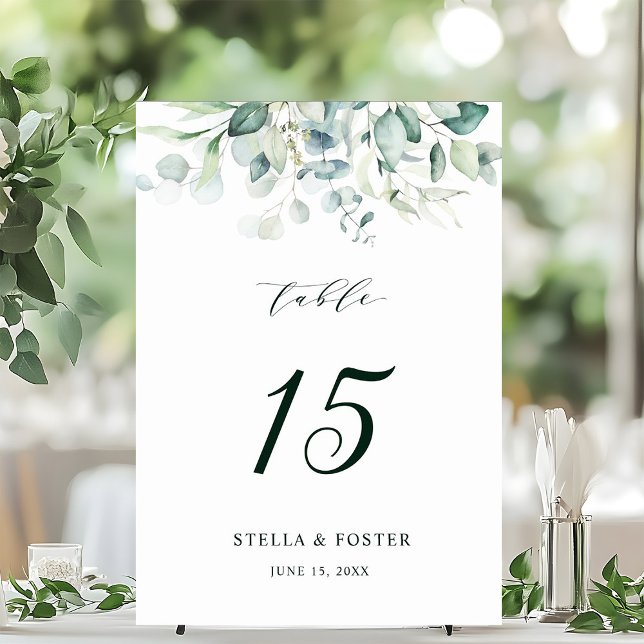 Elegant Watercolor Green Foliage Wedding Table Number (Creator Uploaded)