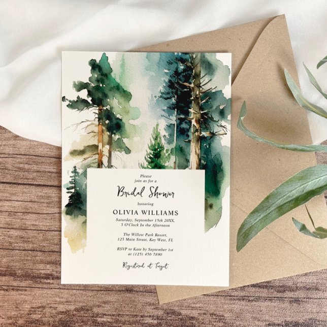 Elegant Watercolor Green Forest Bridal Shower Invitation (Creator Uploaded)