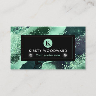 Elegant Watercolor Green Glitter Agate Business Card