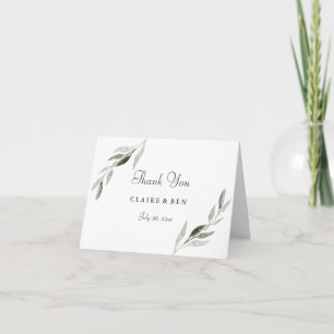 Elegant Watercolor Green Leaf Wedding Thank You Card