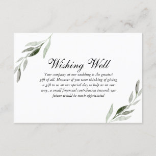 Elegant Watercolor Green Leaf Wedding Wishing Well Enclosure Card