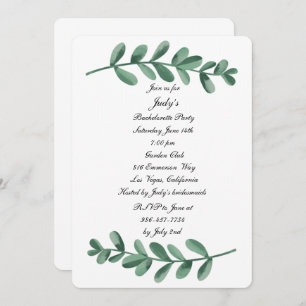 Elegant Watercolor Green Leaves Bachelorette Party Invitation