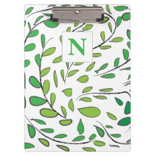 Elegant Watercolor Green Leaves Monogram Clipboard