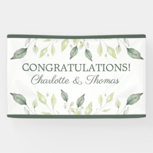 Elegant Watercolor Green Leaves & Trim Wedding Banner