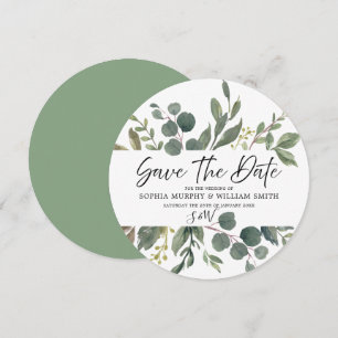 Elegant Watercolor Green Leaves Wedding Greenery Save The Date