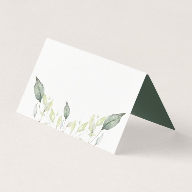 Elegant Watercolor Green Leaves Wedding Place Card (Front)