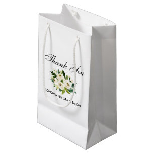 Elegant Watercolor Green White Floral Thank You Small Gift Bag