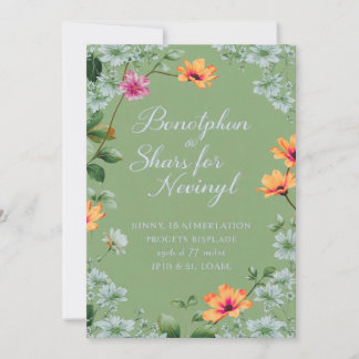 Elegant Watercolor Green Wildflower  Invitation