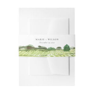 Elegant Watercolor Green Winery Vineyard Wedding Invitation Belly Band
