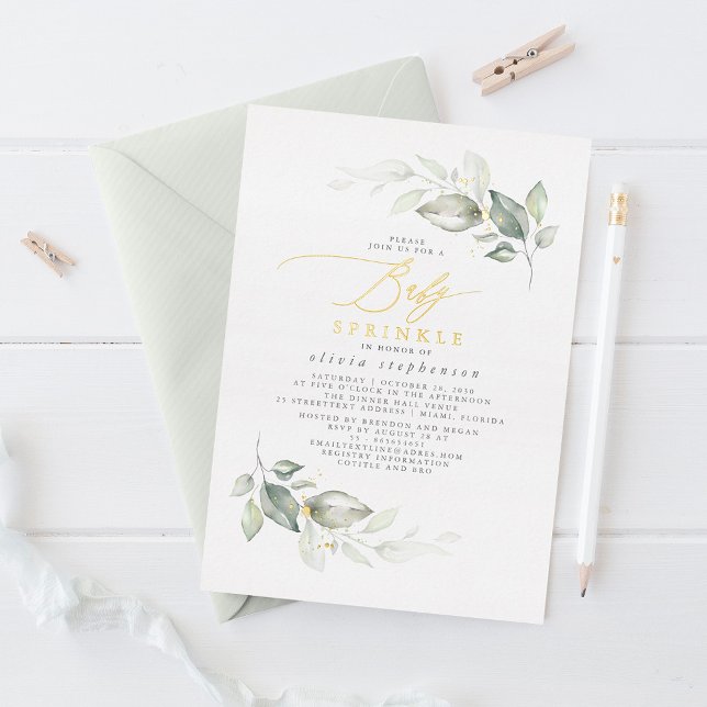 Elegant Watercolor Greenery and Gold Baby Sprinkle (Creator Uploaded)