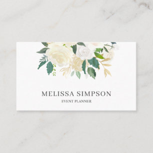 Elegant Watercolor Greenery And White Flowers Business Card