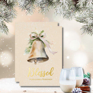 Elegant Watercolor Greenery Bell & Ribbon Design