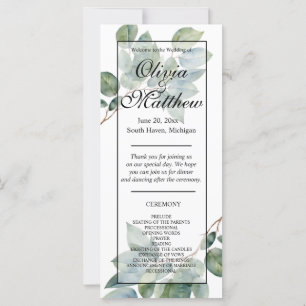 Elegant Watercolor greenery boho wedding program 