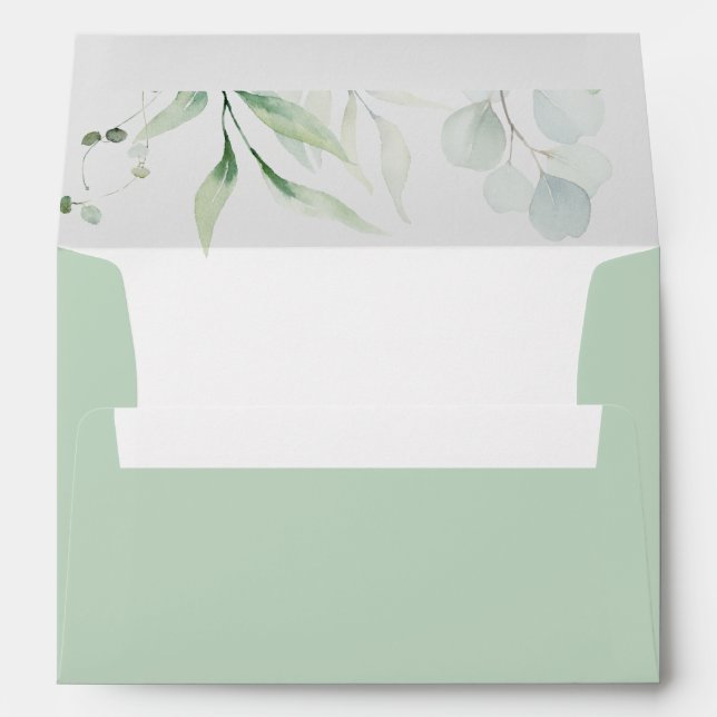 Elegant Watercolor Greenery Botanical Wedding Envelope (Back (Bottom))