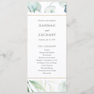 Elegant Watercolor Greenery Botanical Wedding Programme
