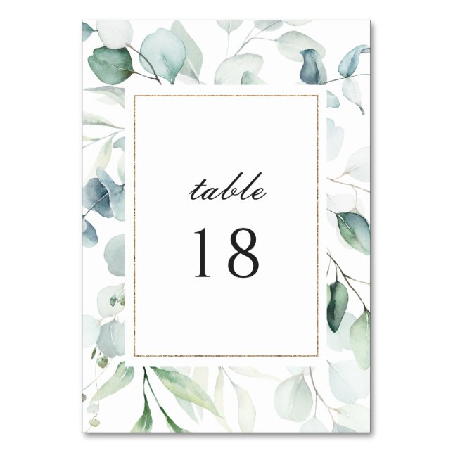 Elegant Watercolor Greenery Botanical Wedding Table Number (Front)