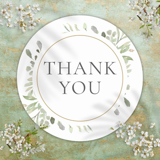 Elegant Watercolor Greenery Bridal Shower Favour Classic Round Sticker (Elegant Watercolour Greenery Bridal Shower Favor Classic Round Sticker)