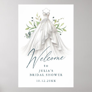 Elegant Watercolor Greenery Bridal Shower Welcome Poster