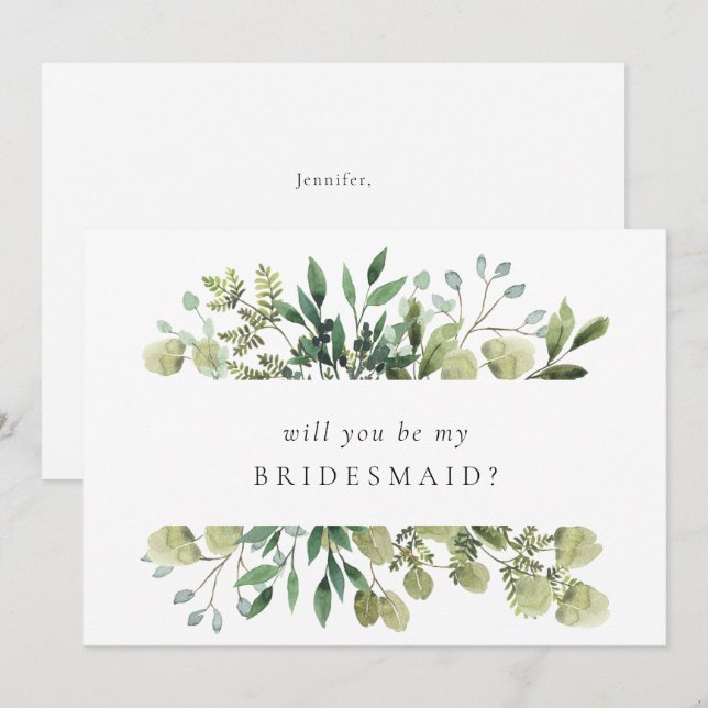 Elegant Watercolor Greenery Bridesmaid Invitation (Front/Back)