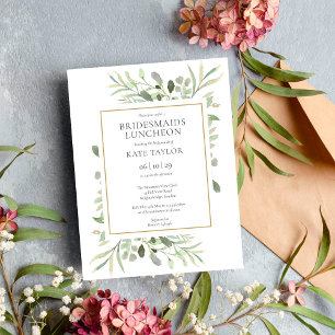 Elegant Watercolor Greenery Bridesmaids Luncheon Invitation