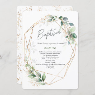 Elegant, Watercolor, Greenery, Christening Invitation