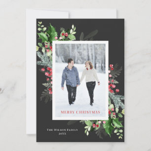 Elegant Watercolor Greenery Christmas Holiday Card