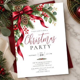 Elegant Watercolor Greenery Christmas Party Invitation