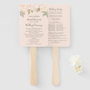 Elegant Watercolor Greenery Coral Wedding Program Hand Fan