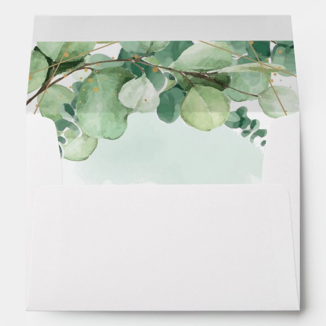 Elegant Watercolor Greenery Eucalyptus Wedding Envelope (Back (Bottom))