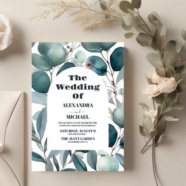 Elegant Watercolor Greenery Eucalyptus Wedding Invitation (Creator Uploaded)
