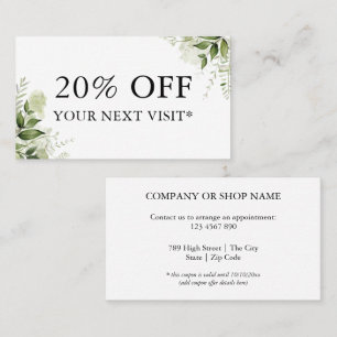 Elegant Watercolor Greenery Floral Discount Card