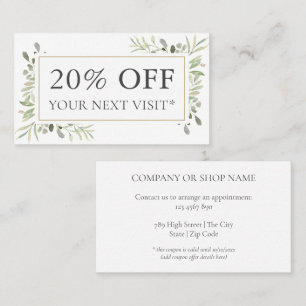 Elegant Watercolor Greenery Floral Discount Card