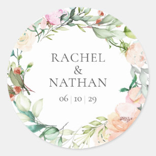 Elegant Watercolor Greenery Floral Wedding Favour Classic Round Sticker