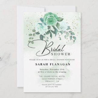 Elegant Watercolor Greenery Flowers Bridal Shower Invitation