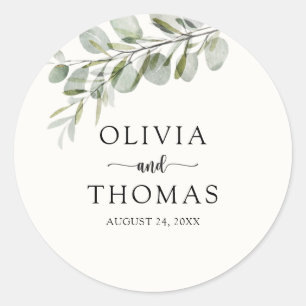 Elegant Watercolor Greenery Foliage Wedding Classic Round Sticker
