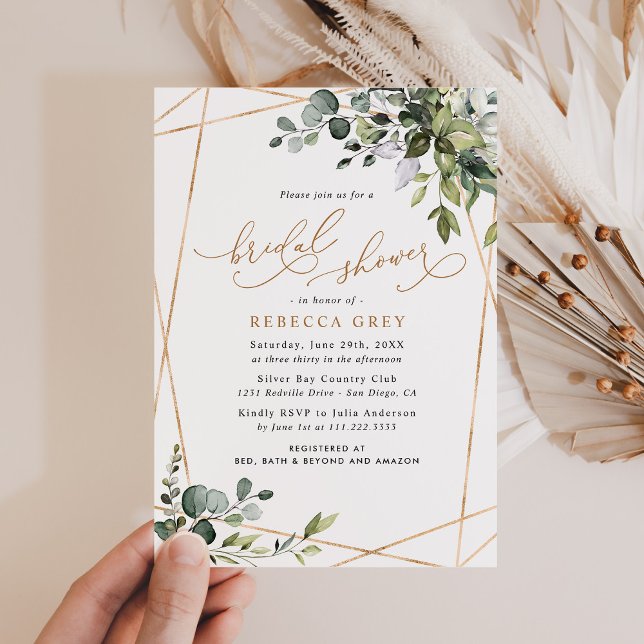 Elegant Watercolor Greenery Gold Bridal Shower Invitation (Creator Uploaded)