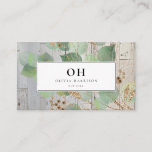 Elegant Watercolor Greenery Gold Leaf Business Ca Card