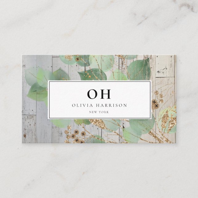 Elegant Watercolor Greenery Gold Leaf  Business Ca Card (Front)
