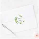 Elegant watercolor greenery green botanical classic round sticker<br><div class="desc">Watercolor eucalyptus greenery green foliage. Perfect for spring, summer, or fall events. Beautiful green foliage watercolor artwork for country, boho, garden, and floral theme occasions. To get started changing names and event details, click on "Personalise this template" and edit the wording in the template boxes. To access the more advanced...</div>