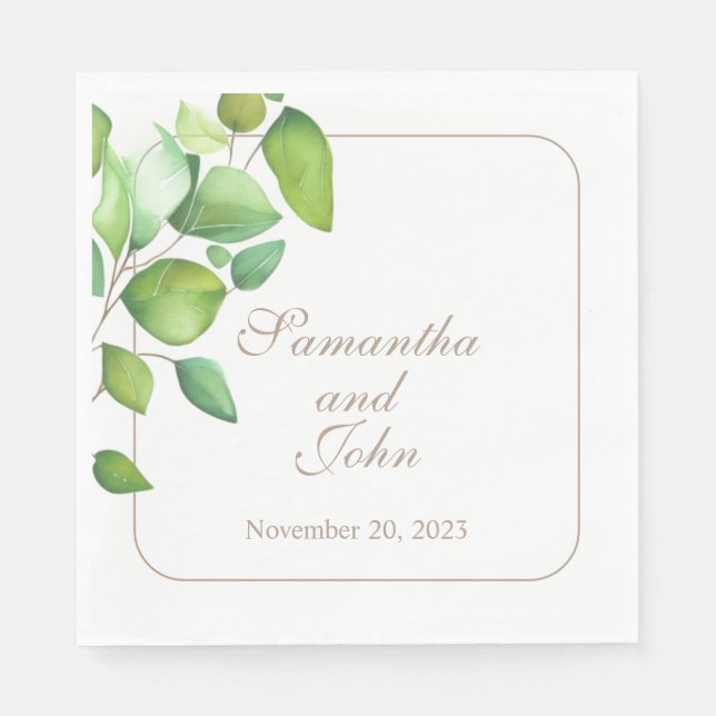 Elegant watercolor greenery green botanical napkin (Front)