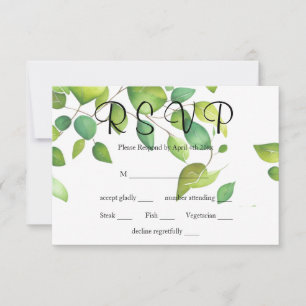 Elegant watercolor greenery green botanical RSVP card