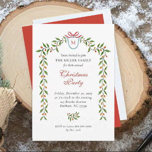 Elegant watercolor greenery Holiday party Announcement